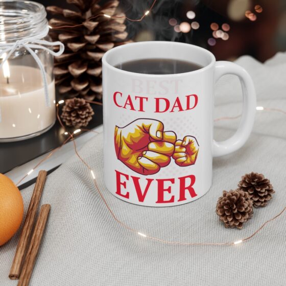 "Best Cat Dad Ever" - Funny Double Sided Print - White Ceramic Mug 11oz - Image 4