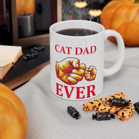 "Best Cat Dad Ever" - Funny Double Sided Print - White Ceramic Mug 11oz - Image 7