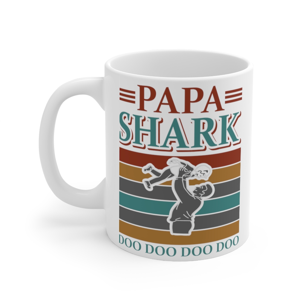 "Papa Shark Doo Doo Doo Doo" - Funny Double Sided Print - White Ceramic Mug 11oz