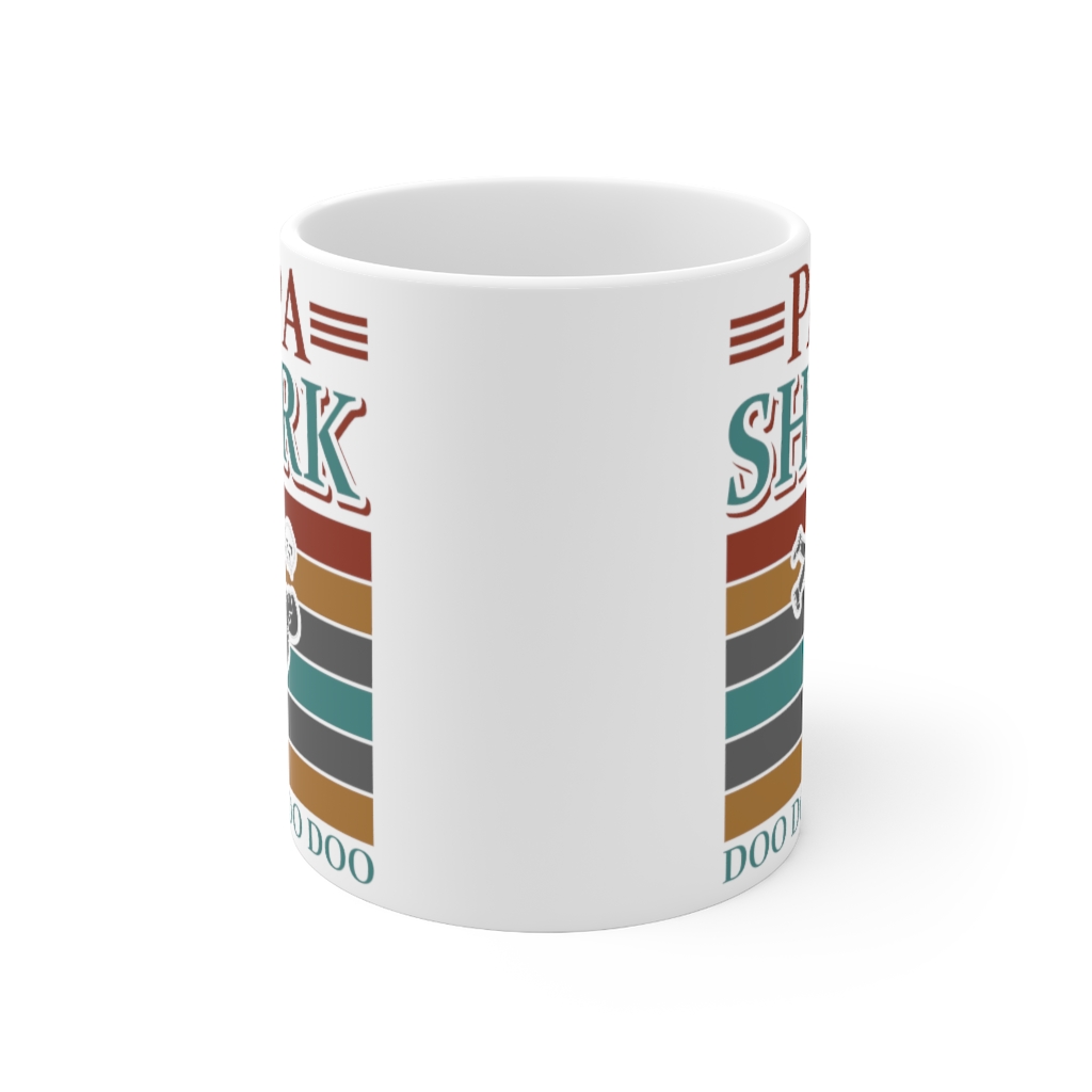 "Papa Shark Doo Doo Doo Doo" - Funny Double Sided Print - White Ceramic Mug 11oz - Image 2