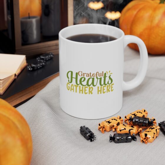 "Grateful Hearts Gather Here" - Funny Double Sided Print - White Ceramic Mug 11oz - Image 7