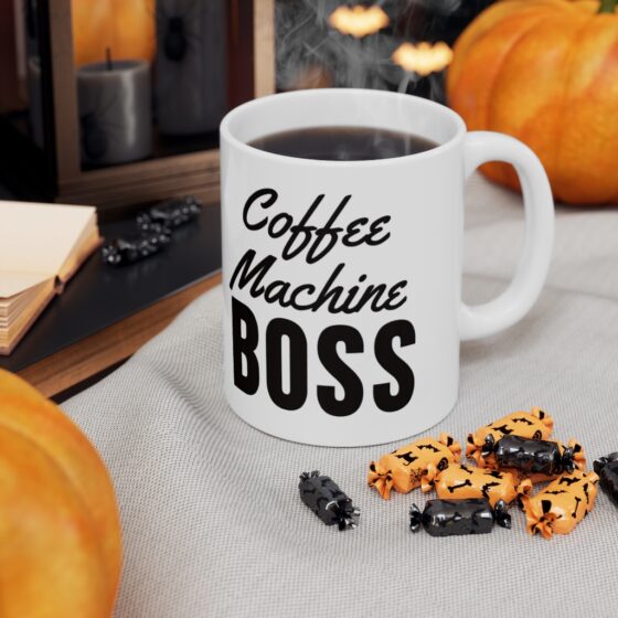 "Coffee Machine Boss" - Funny Double Sided Print - White Ceramic Mug 11oz - Image 7