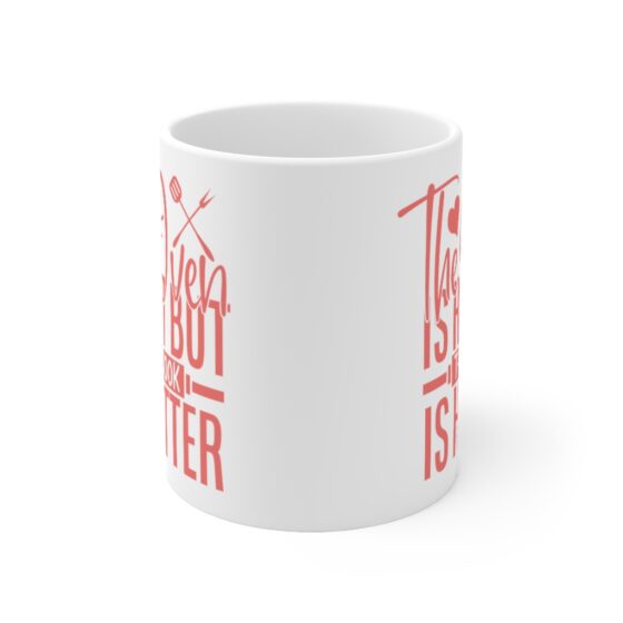 "The Oven is Hot but the Cook is Hotter" - Funny Double Sided Print - White Ceramic Mug 11oz - Image 2