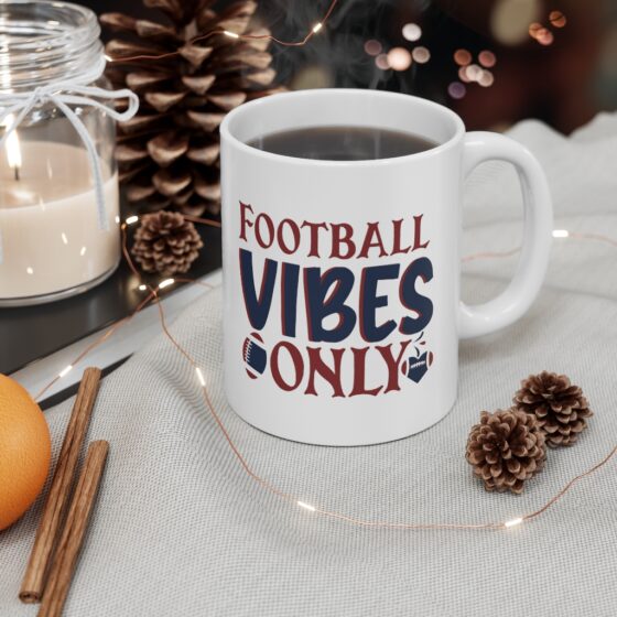 "Football Vibes Only" - Funny Double Sided Print - White Ceramic Mug 11oz - Image 4