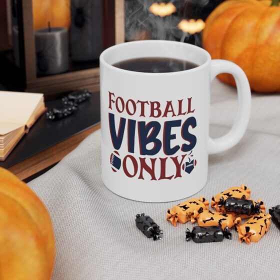 "Football Vibes Only" - Funny Double Sided Print - White Ceramic Mug 11oz - Image 7