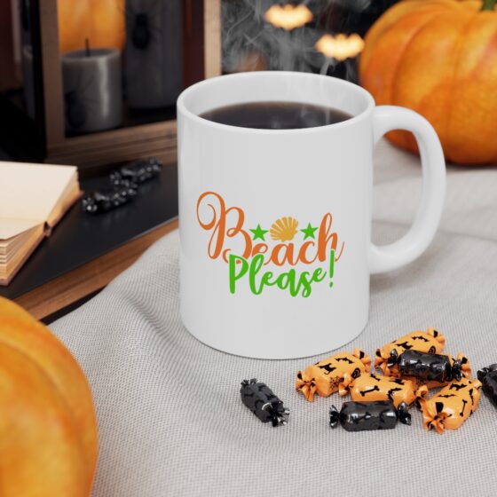 "Beach Please!" - Funny Double Sided Print - White Ceramic Mug 11oz - Image 7