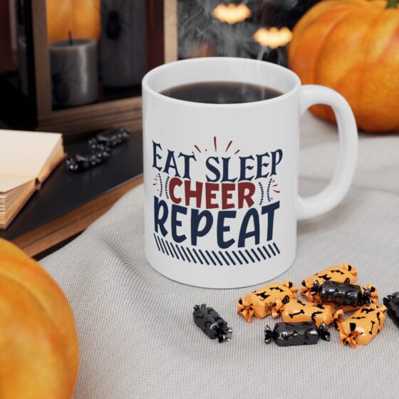 "Eat Sleep Cheer Repeat" - Funny Double Sided Print - White Ceramic Mug 11oz - Image 7