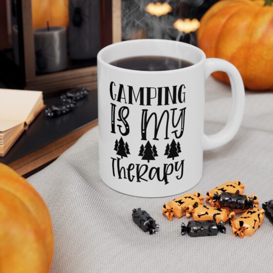 "Camping is my Therapy" - Funny Double Sided Print - White Ceramic Mug 11oz - Image 7