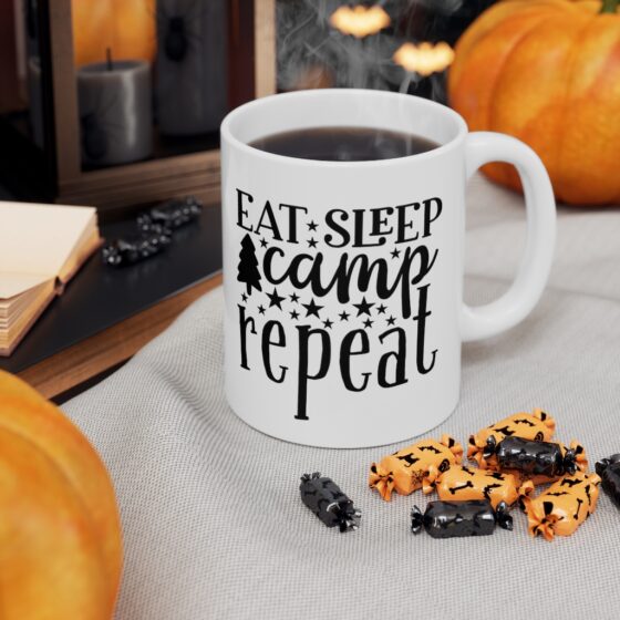 "Eat Sleep Camp Repeat" - Funny Double Sided Print - White Ceramic Mug 11oz - Image 7