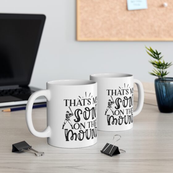 "That's my Son on the Mound" - Funny Double Sided Print - White Ceramic Mug 11oz - Image 5