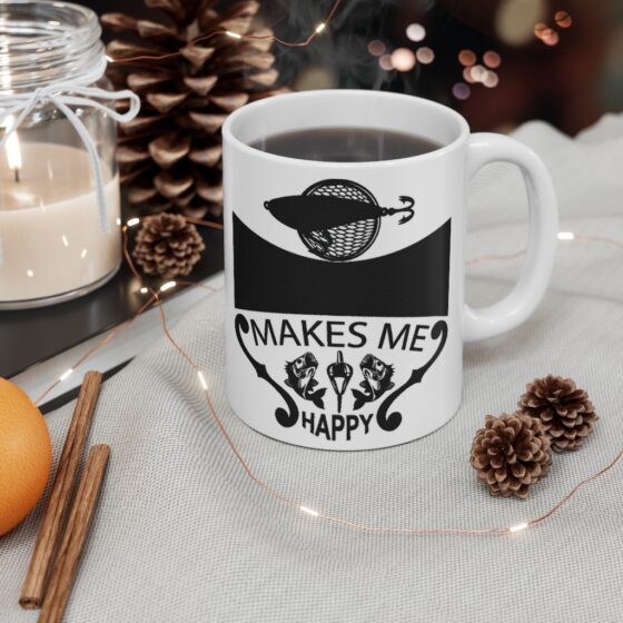 "Fishing Makes Me Happy" - Funny Double Sided Print - White Ceramic Mug 11oz - Image 4