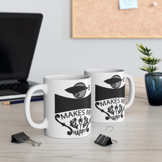 "Fishing Makes Me Happy" - Funny Double Sided Print - White Ceramic Mug 11oz - Image 5