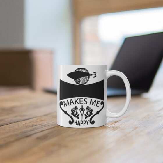 "Fishing Makes Me Happy" - Funny Double Sided Print - White Ceramic Mug 11oz - Image 6