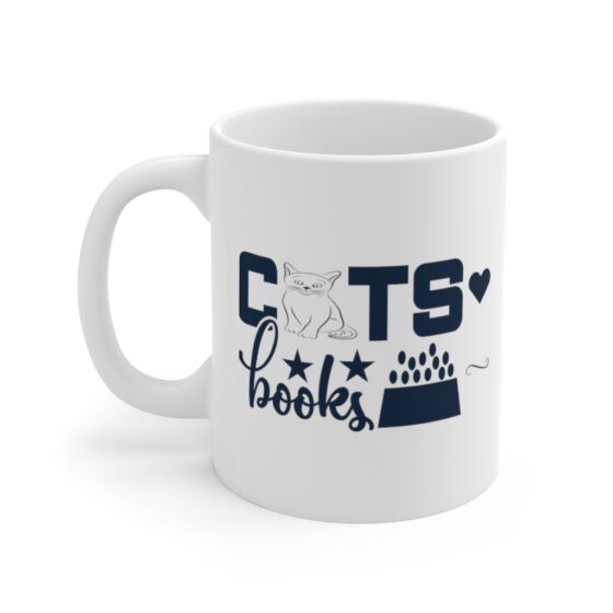 "Cats Love Books" - Funny Double Sided Print - White Ceramic Mug 11oz