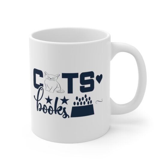 "Cats Love Books" - Funny Double Sided Print - White Ceramic Mug 11oz - Image 3