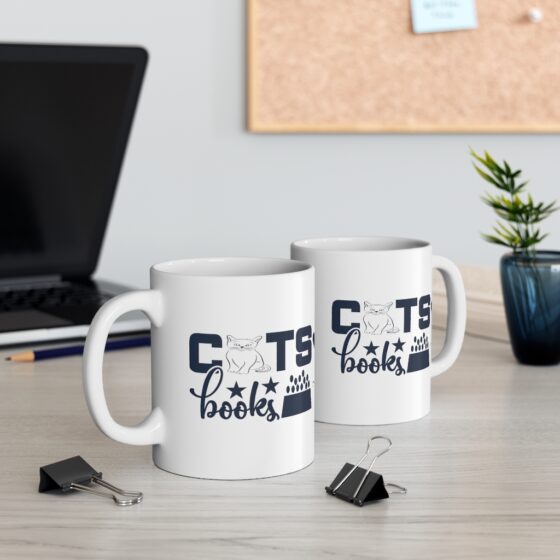 "Cats Love Books" - Funny Double Sided Print - White Ceramic Mug 11oz - Image 5