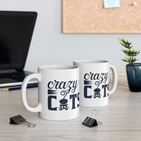 "Crazy Cats" - Funny Double Sided Print - White Ceramic Mug 11oz - Image 5