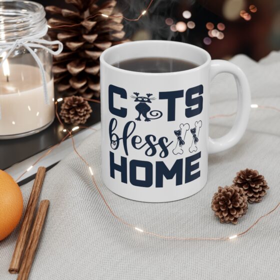 "Cats Bless Home" - Funny Double Sided Print - White Ceramic Mug 11oz - Image 4