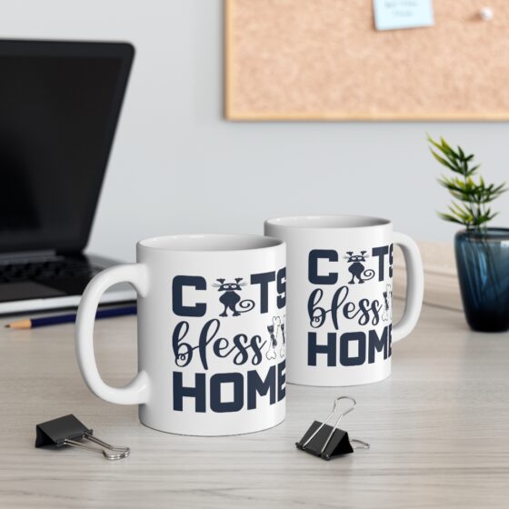 "Cats Bless Home" - Funny Double Sided Print - White Ceramic Mug 11oz - Image 5