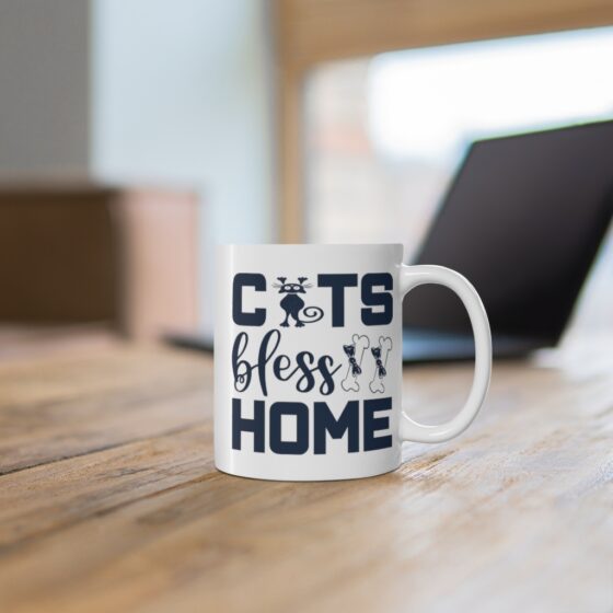 "Cats Bless Home" - Funny Double Sided Print - White Ceramic Mug 11oz - Image 6