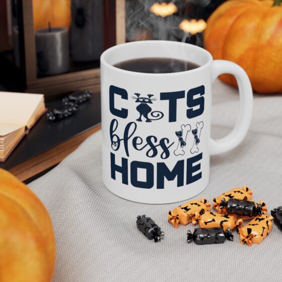 "Cats Bless Home" - Funny Double Sided Print - White Ceramic Mug 11oz - Image 7