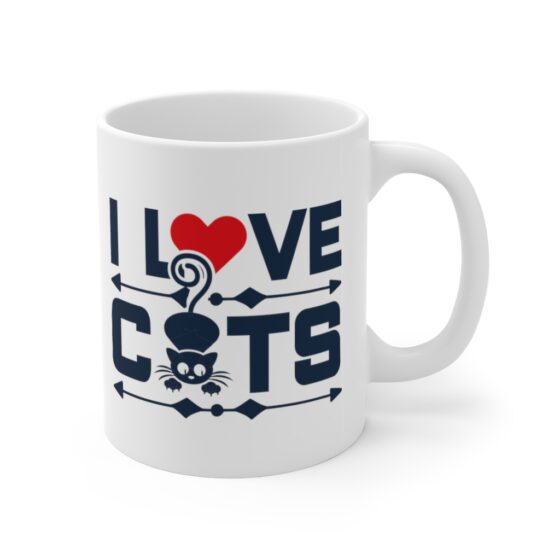 "I Love Cats" - Funny Double Sided Print - White Ceramic Mug 11oz - Image 3