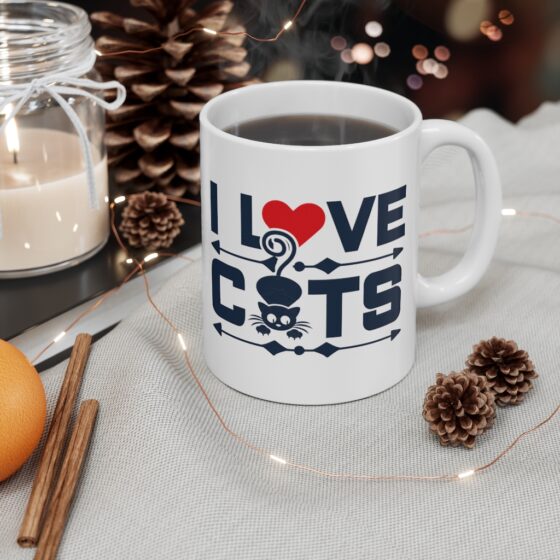 "I Love Cats" - Funny Double Sided Print - White Ceramic Mug 11oz - Image 4