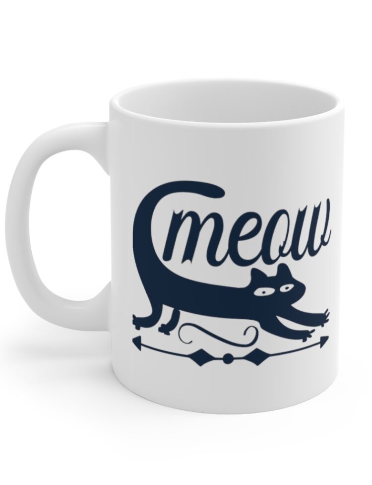 "Meow" - Funny Double Sided Print - White Ceramic Mug 11oz
