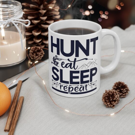 "Hunt Eat Sleep Repeat" - Funny Double Sided Print - White Ceramic Mug 11oz - Image 4