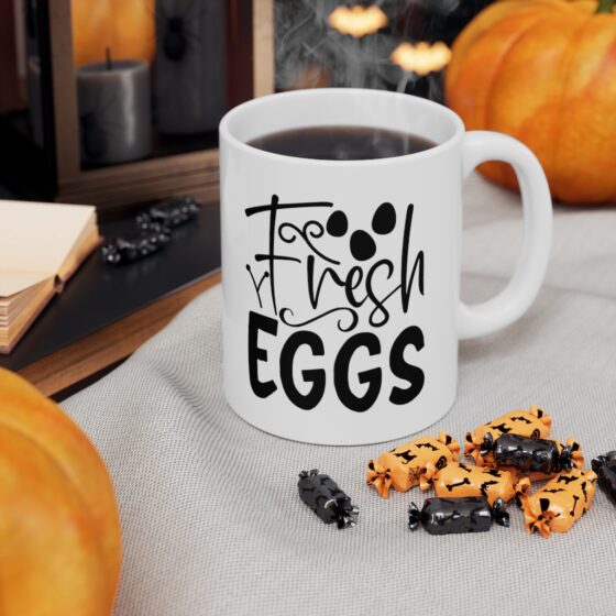 "Fresh Eggs" - Funny Double Sided Print - White Ceramic Mug 11oz - Image 7