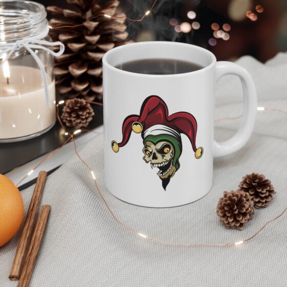 Scary Zombie Jester - Wrap Around Design - White Ceramic Mug 11oz - Image 4