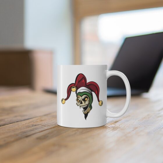 Scary Zombie Jester - Wrap Around Design - White Ceramic Mug 11oz - Image 6