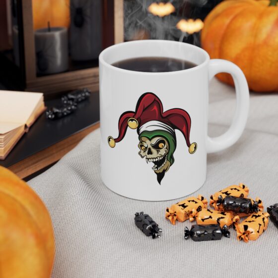 Scary Zombie Jester - Wrap Around Design - White Ceramic Mug 11oz - Image 7