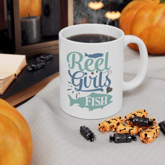 "Reel Girls Fish" - Funny Double Sided Print - White Ceramic Mug 11oz - Image 7