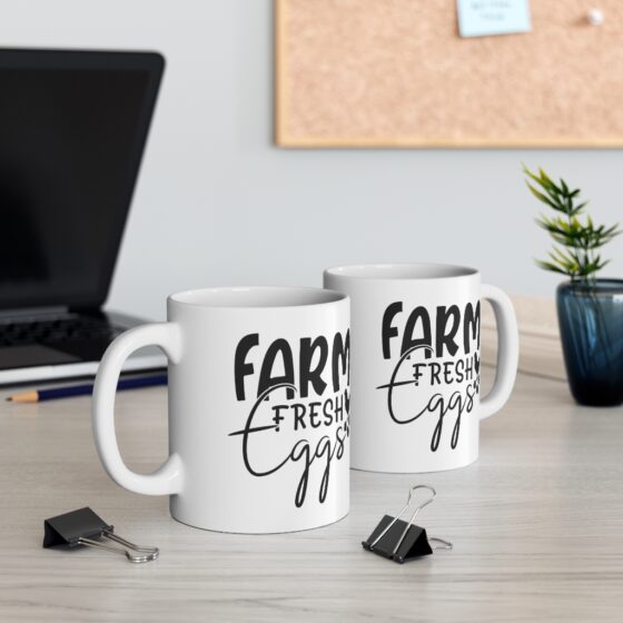 "Farm Fresh Eggs" - Funny Double Sided Print - White Ceramic Mug 11oz - Image 5