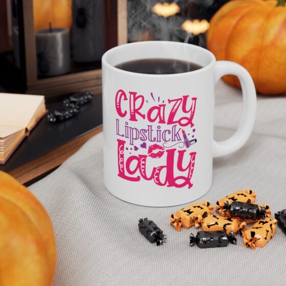 "Crazy Lipstick Lady" - Funny Double Sided Print - White Ceramic Mug 11oz - Image 7