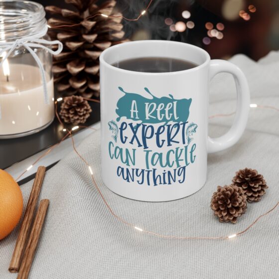 "A Reel Expert Can Tackle Anything" - Funny Double Sided Print - White Ceramic Mug 11oz - Image 4