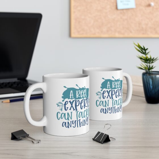 "A Reel Expert Can Tackle Anything" - Funny Double Sided Print - White Ceramic Mug 11oz - Image 5