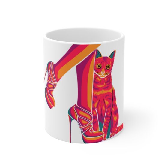 Stylish Cat  - Wrap Around Design - White Ceramic Mug 11oz - Image 2