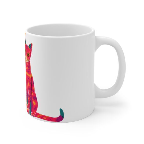 Stylish Cat  - Wrap Around Design - White Ceramic Mug 11oz - Image 3