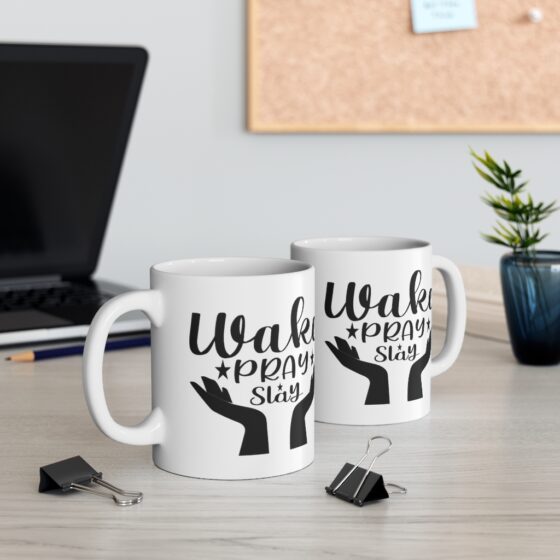 "Wake Pray Slay" - Funny Double Sided Print - White Ceramic Mug 11oz - Image 5
