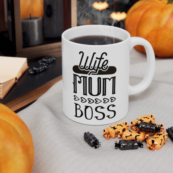 "Wife Mum Boss" - Funny Double Sided Print - White Ceramic Mug 11oz - Image 7