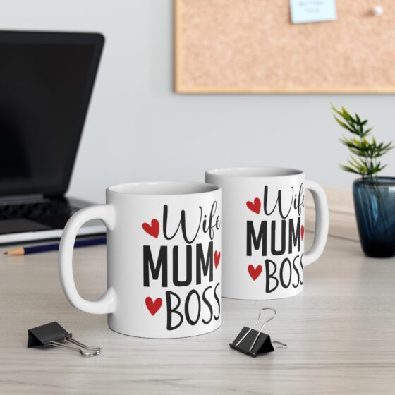 "Wife Mum Boss" - Funny Double Sided Print - White Ceramic Mug 11oz - Image 5