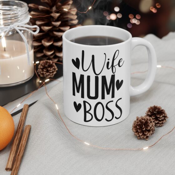 "Wife Mum Boss" - Funny Double Sided Print - White Ceramic Mug 11oz - Image 4