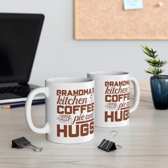 "Grandma's Kitchen Coffee Pie and Hugs" - Funny Double Sided Print - White Ceramic Mug 11oz - Image 5