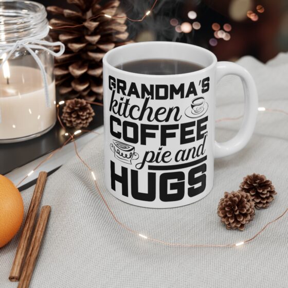 "Grandma's Kitchen Coffee Pie and Hugs" - Funny Double Sided Print - White Ceramic Mug 11oz - Image 4