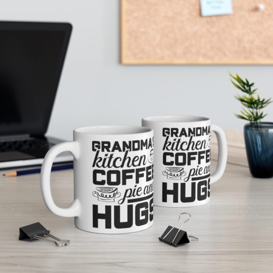 "Grandma's Kitchen Coffee Pie and Hugs" - Funny Double Sided Print - White Ceramic Mug 11oz - Image 5