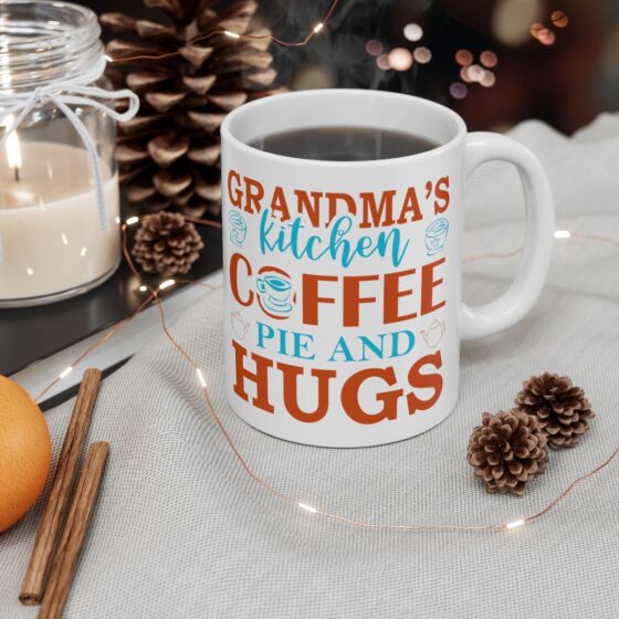 "Grandma's Kitchen Coffee Pie and Hugs" - Funny Double Sided Print - White Ceramic Mug 11oz - Image 4