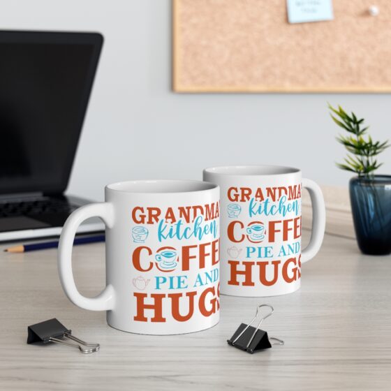 "Grandma's Kitchen Coffee Pie and Hugs" - Funny Double Sided Print - White Ceramic Mug 11oz - Image 5