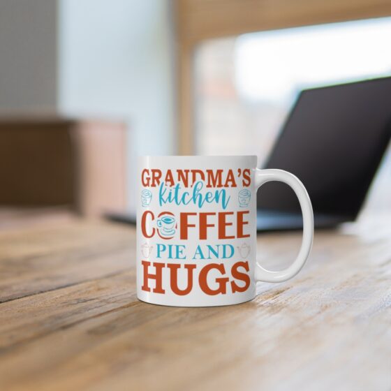 "Grandma's Kitchen Coffee Pie and Hugs" - Funny Double Sided Print - White Ceramic Mug 11oz - Image 6